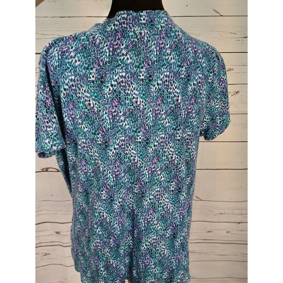 Womens NICOLE MILLER Purple Green Marbled Animal Print Shirt Sz 2x - Picture 3 of 8